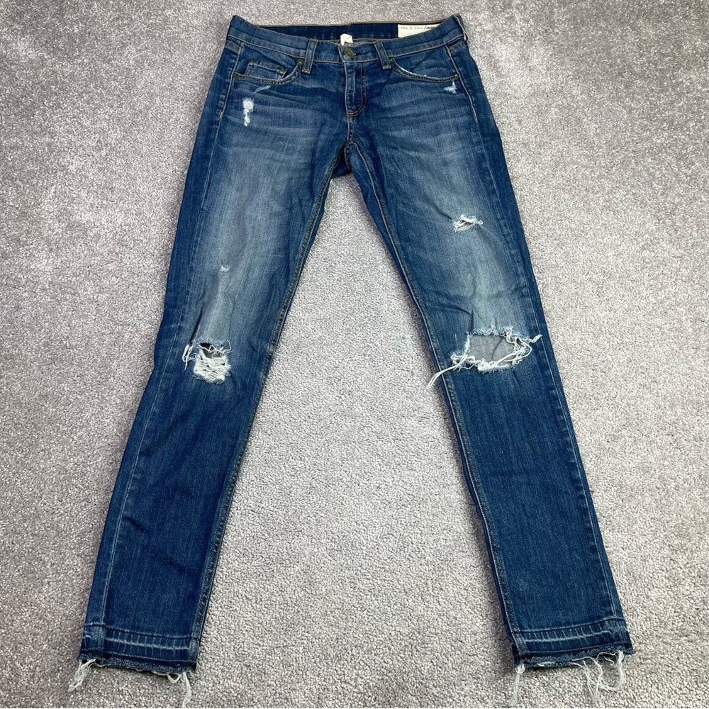 Rag & Bone Dre Jeans Women's 25 Blue Skinny Low Rise Dark Wash Distressed